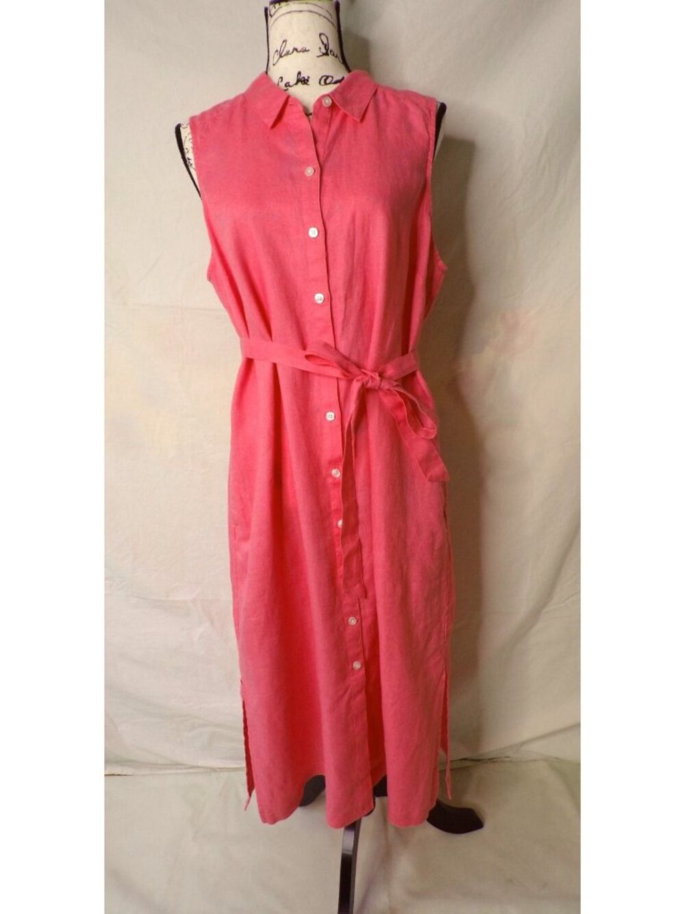 🆕TOMMY BAHAMA Two Palms Linen Shirt Dress Belted Pockets Coral Large - Picture 4 of 10